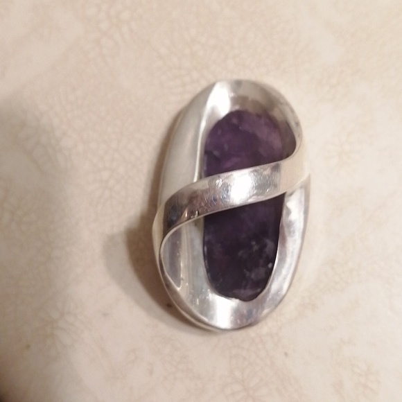 Very unusual art deco fashion ring with  genuine Amethyst size 9 - Picture 3 of 5